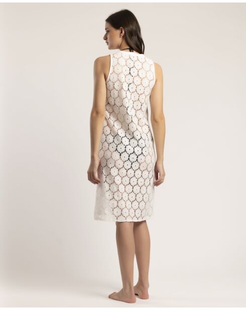 Robe de plage sans manche en dentelle à fleurs blanche