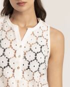Robe de plage sans manche en dentelle à fleurs blanche