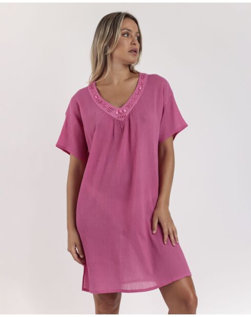 Stone fuchsia jurk met korte mouwen