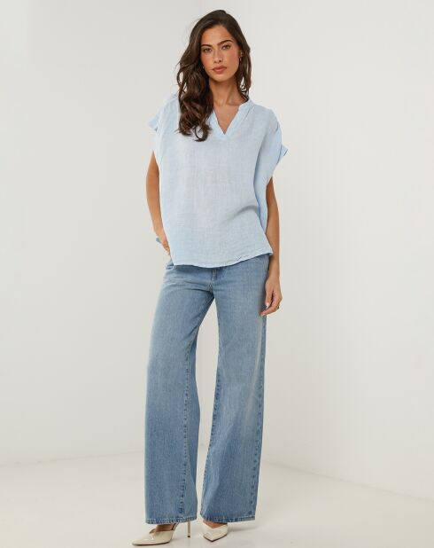 100% linnen Anne hemelsblauwe top