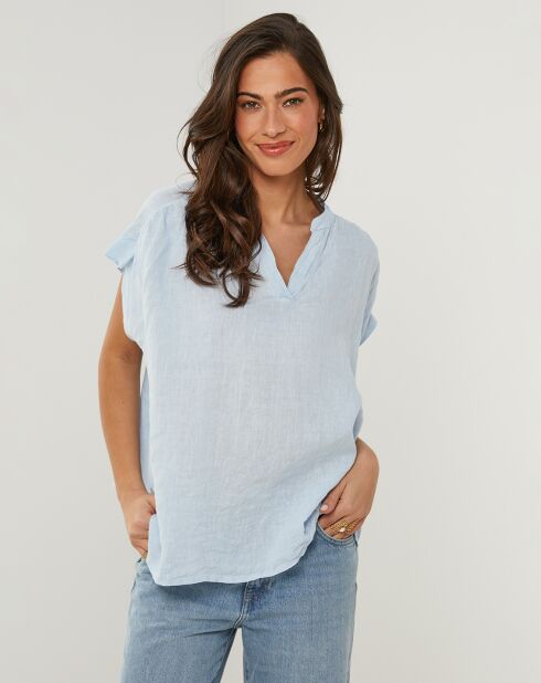 100% linnen Anne hemelsblauwe top