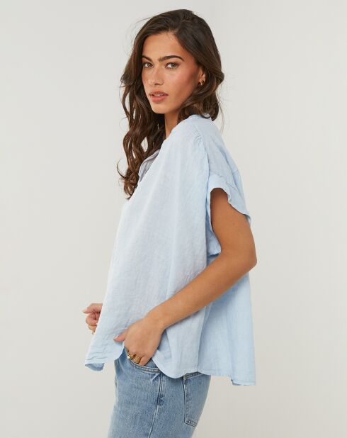 100% linnen Anne hemelsblauwe top