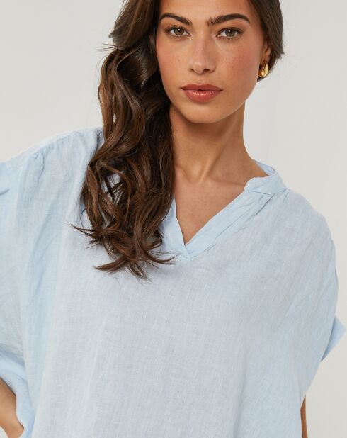 100% linnen Anne hemelsblauwe top