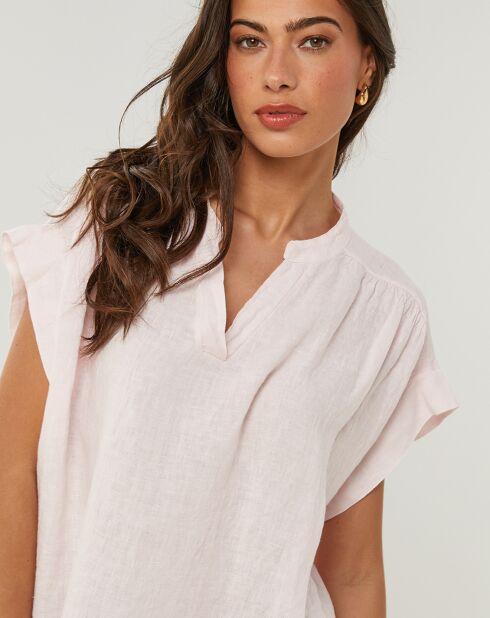 Lichtroze Anne top van 100% linnen