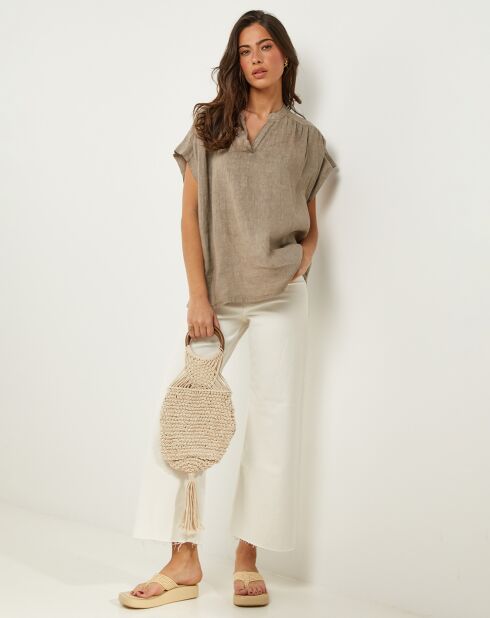Top Anne taupe 100% lino