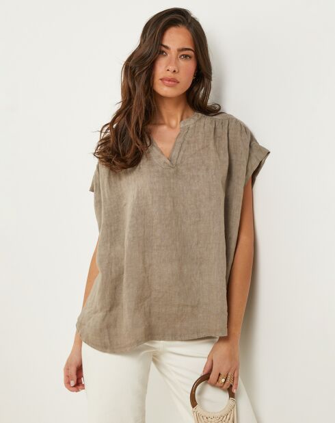 Top Anne taupe 100% lino