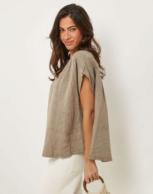 Top Anne taupe 100% lino