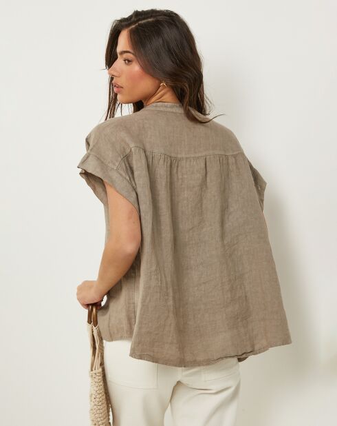 Top Anne taupe 100% lino
