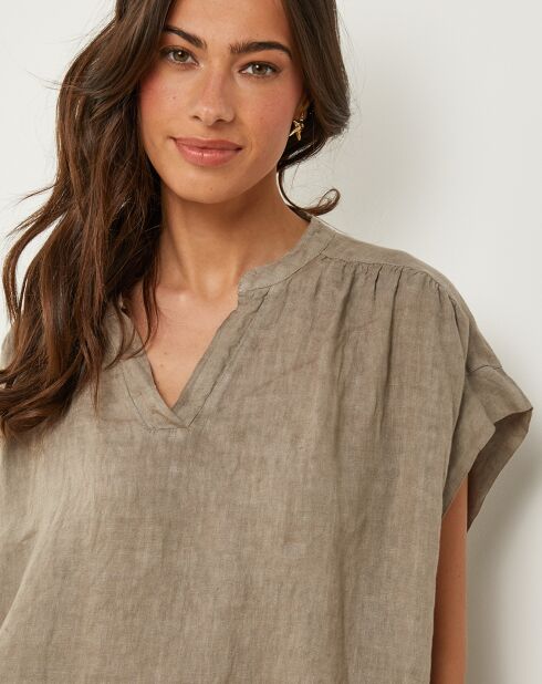Top Anne taupe 100% lino
