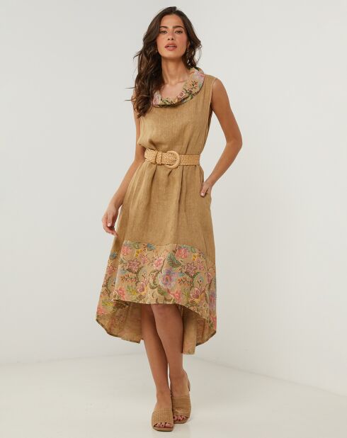 Anais camel jurk van 100% linnen
