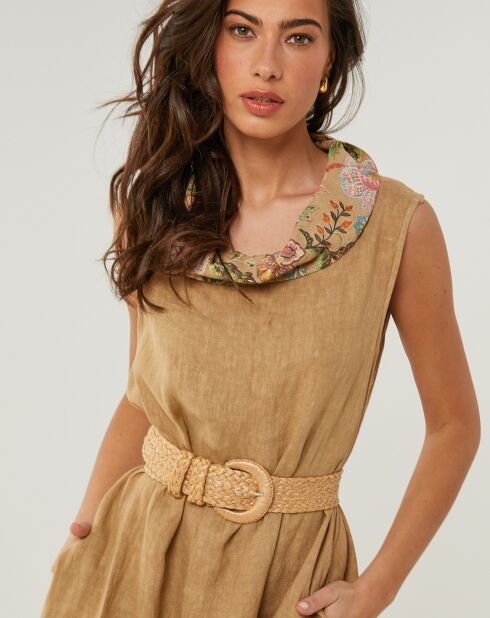 Anais camel jurk van 100% linnen