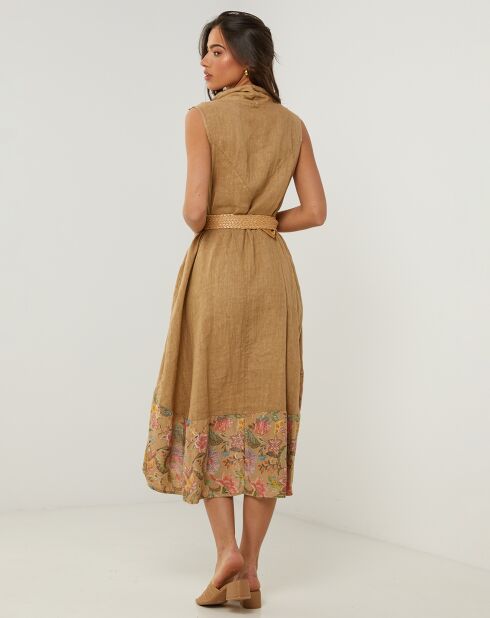 Anais camel jurk van 100% linnen