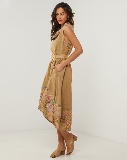 Anais camel jurk van 100% linnen