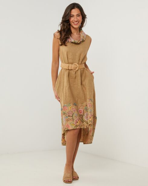 Anais camel jurk van 100% linnen