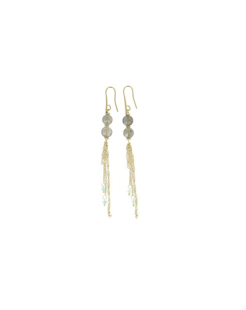 Boucles d'oreilles Romane labradorite grises amazonites vertes