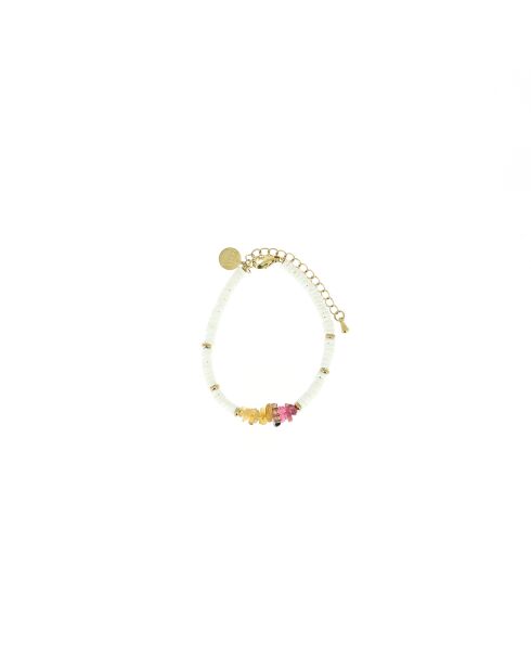 Bracelet Ibiza Beach Shell pastel blanc doré
