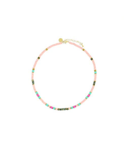 Collier Ibiza Beach color gold fuchsia turquoise rose