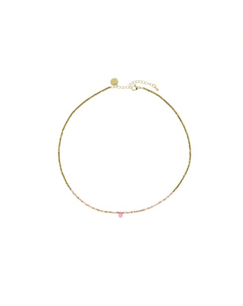 Collier Gabrielle turquoise africaine hématite dorée tourmaline rose