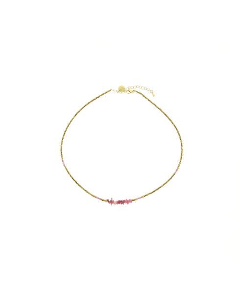 Collier Ambre hématites dorées quartz rose tourmaline