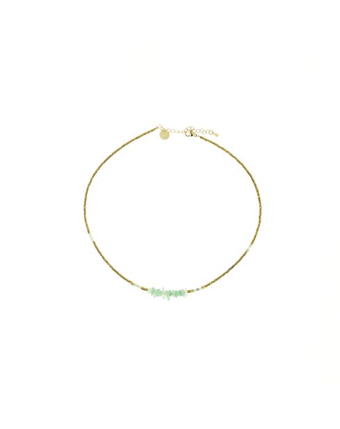 Collier Ambre hématites aventurine tourmaline doré/vert