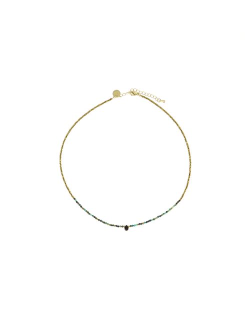 Collier Gabrielle turquoise africaine hématite dorée tourmaline