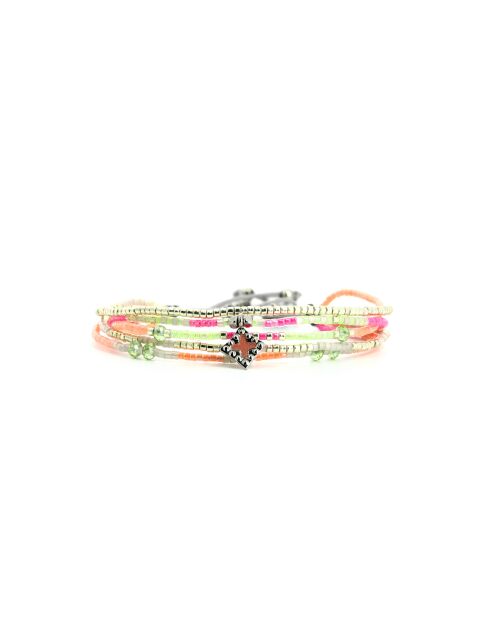 Bracelet Rainbow Kiss Inaya rose fluo corail rosé fluo vert fluo argent