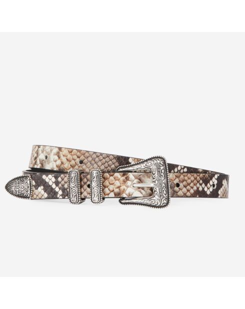 Ceinture ine en Cuir python avec boucle Western beige