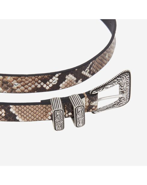 Ceinture ine en Cuir python avec boucle Western beige