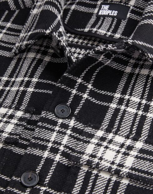 Blouson type surchemise à carreaux en laine mélangée noir et blanc
