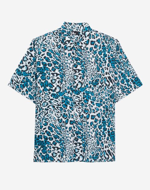 Chemise imprimée manches courtes bleue