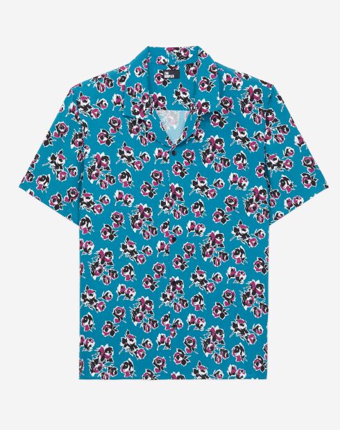 Chemise imprimée manches courtes bleue