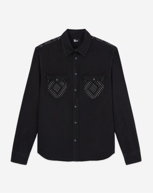Chemise col classique à clous noire