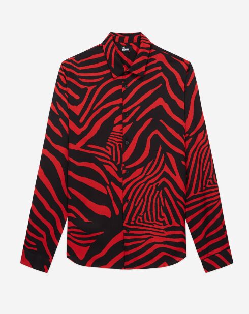 Chemise col hawaïen imprimé noir/rouge