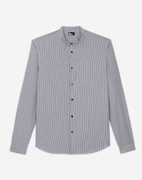 Chemise col officier slim à rayures noire