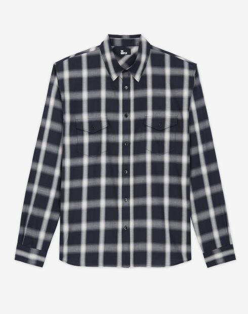 Chemise à carreaux et poches bleu marine
