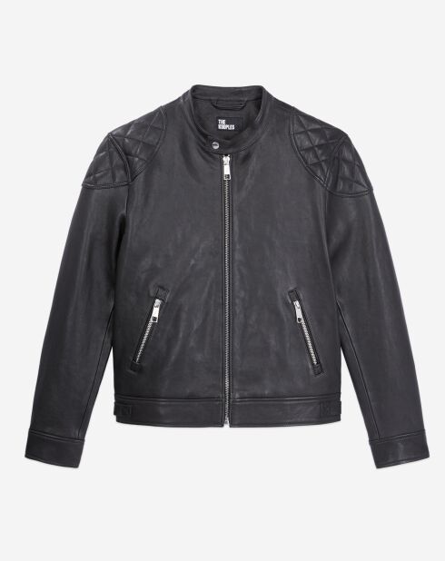 Blouson en Cuir avec détails matelassés noir