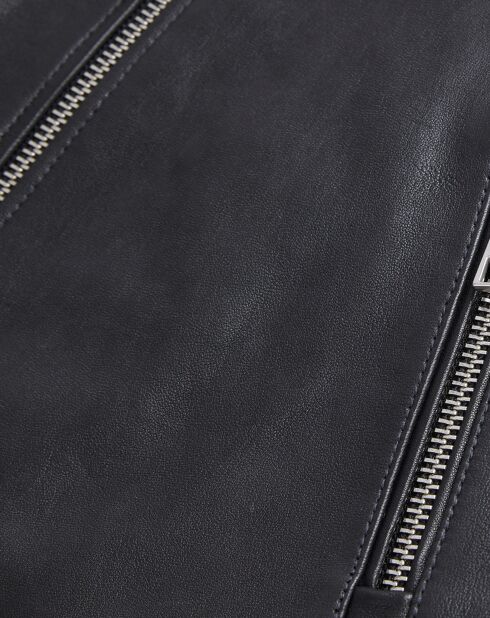 Blouson en Cuir avec détails matelassés noir