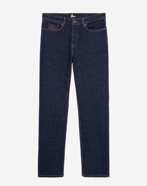 Jean slim avec poche en cuir bleu