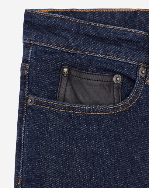 Jean slim avec poche en cuir bleu