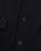 Manteau long en mélange de Laine avec détails en cuir noir