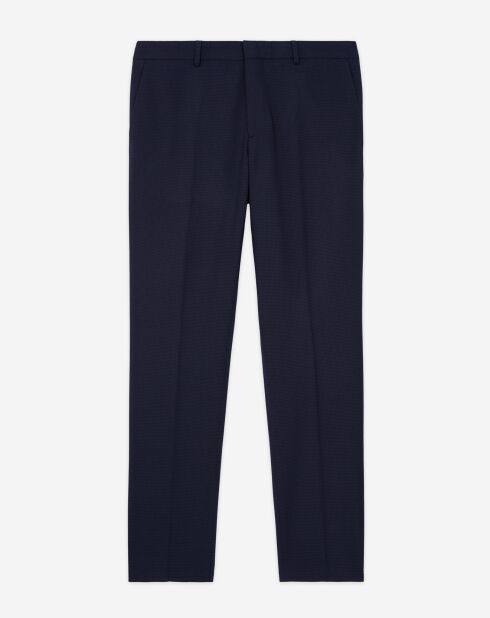 Pantalon de costume en Laine pied-de-poule bleu