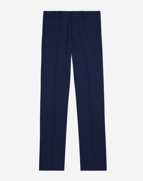 Pantalon de Costume en Laine micro motif bleu marine
