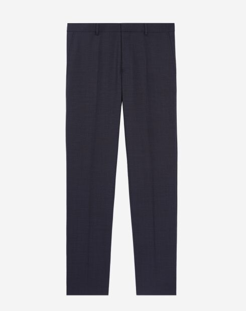 Pantalon de Costume 100% Laine à micro motifs bleu marine