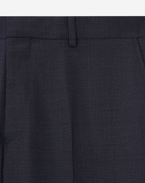 Pantalon de Costume 100% Laine à micro motifs bleu marine