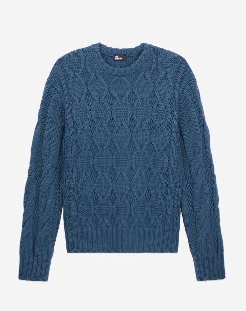 Pull 100% laine torsadée bleu