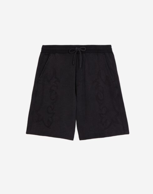 Short molletonné avec broderies Western noir