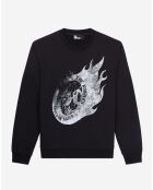 Sweat avec sérigraphie Flaming wheel noir