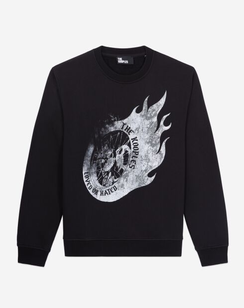 Sweat avec sérigraphie Flaming wheel noir