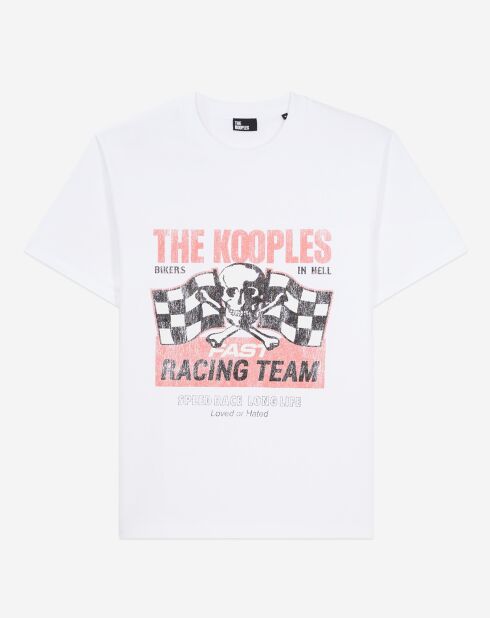 T-Shirt avec sérigraphie Racing Skull blanc