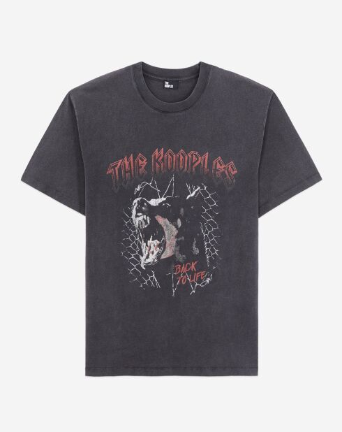 T-Shirt avec sérigraphie Chien qui aboie noir